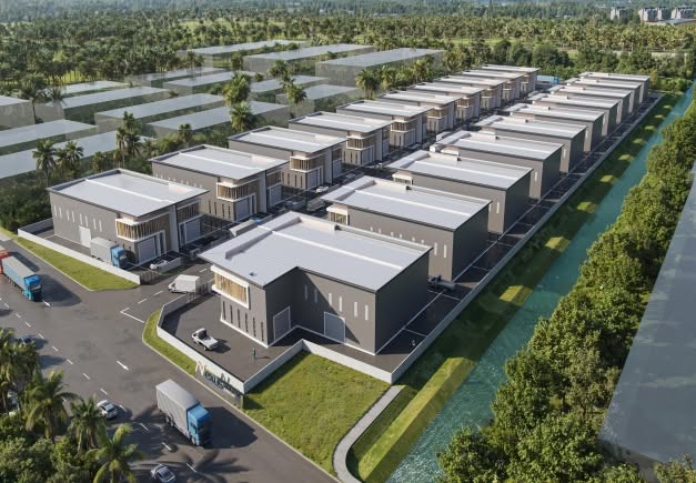 Aerial view of the 40-unit Nexus Industrial Hub development in Sungai Jawi, Penang